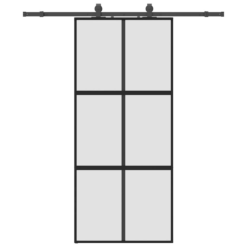 Sliding door with black hardware 90x205 cm tempered glass 