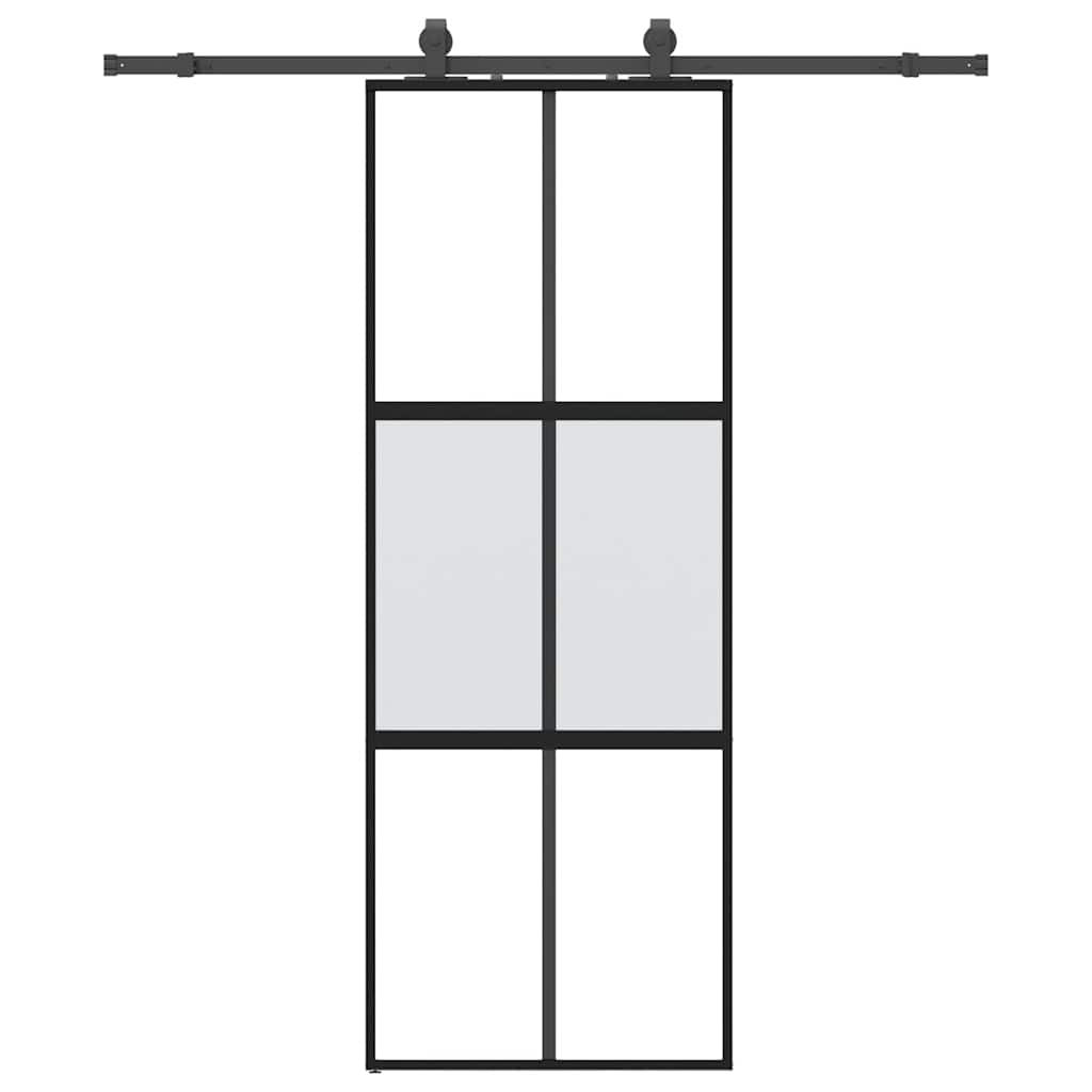 Sliding door with black hardware 76x205 cm tempered glass 
