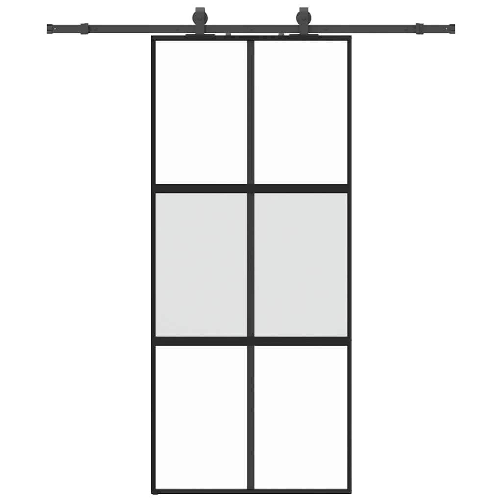 Sliding door with black hardware 90x205 cm tempered glass 