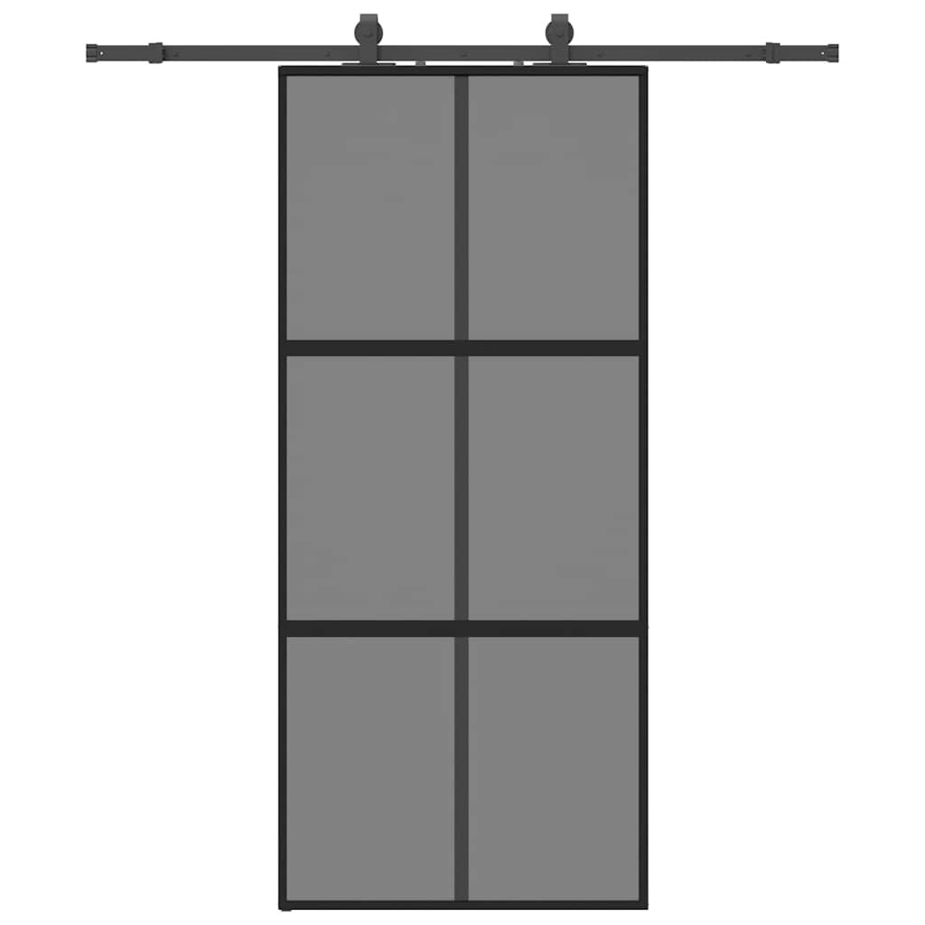 Sliding door with black hardware 90x205 cm tempered glass 