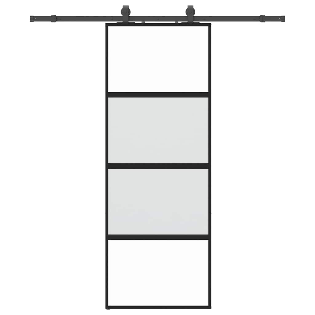 Sliding door with black hardware 76x205 cm tempered glass 