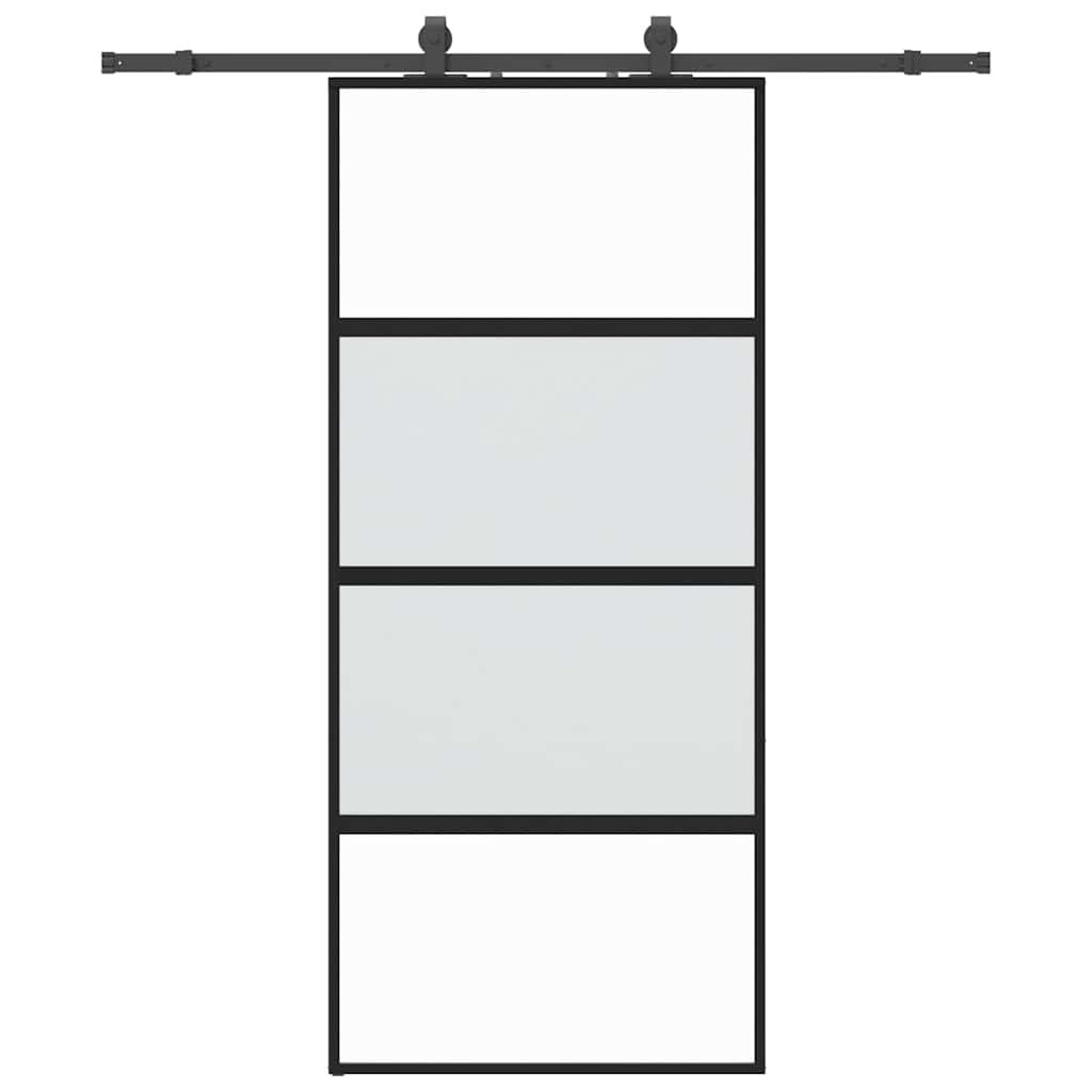 Sliding door with black hardware 90x205 cm tempered glass 