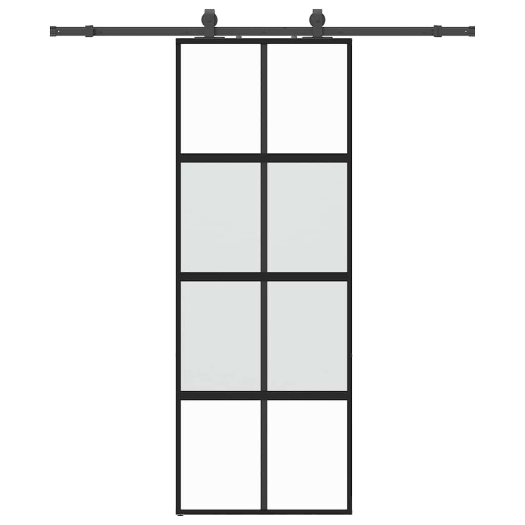 Sliding door with black hardware 76x205 cm tempered glass 