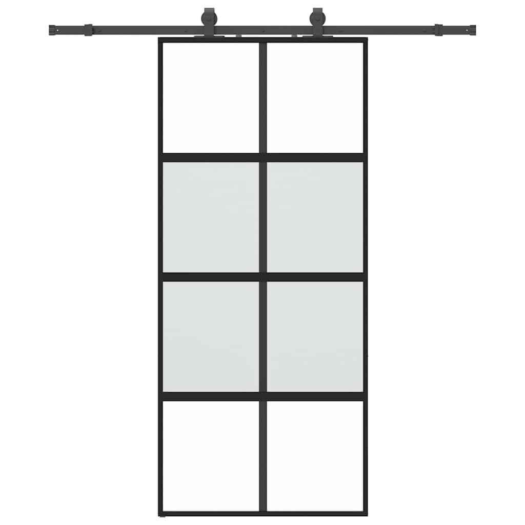 Sliding door with black hardware 90x205 cm tempered glass 