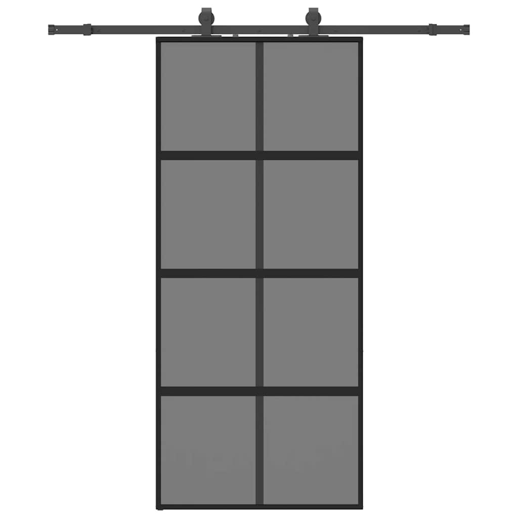 Sliding door with black hardware 90x205 cm tempered glass 