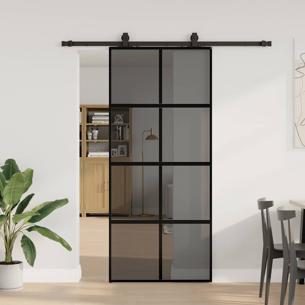 Sliding door with black hardware 90x205 cm tempered glass 