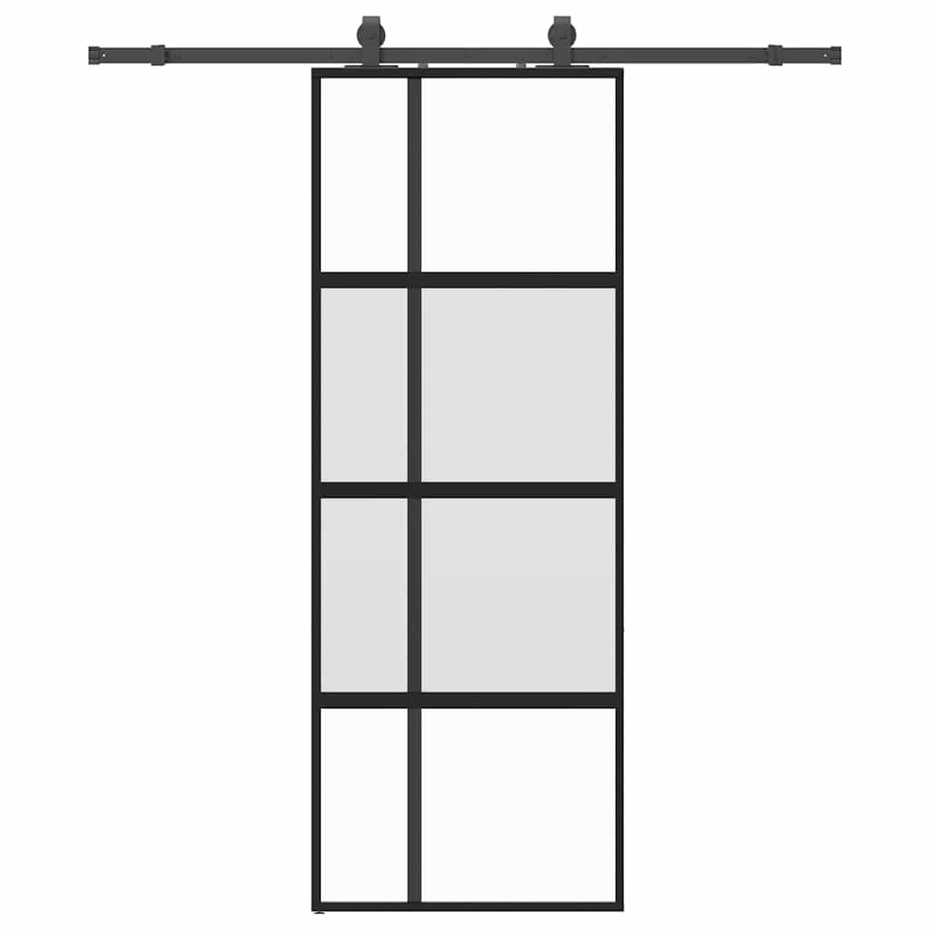 Sliding door with black hardware 76x205 cm tempered glass 