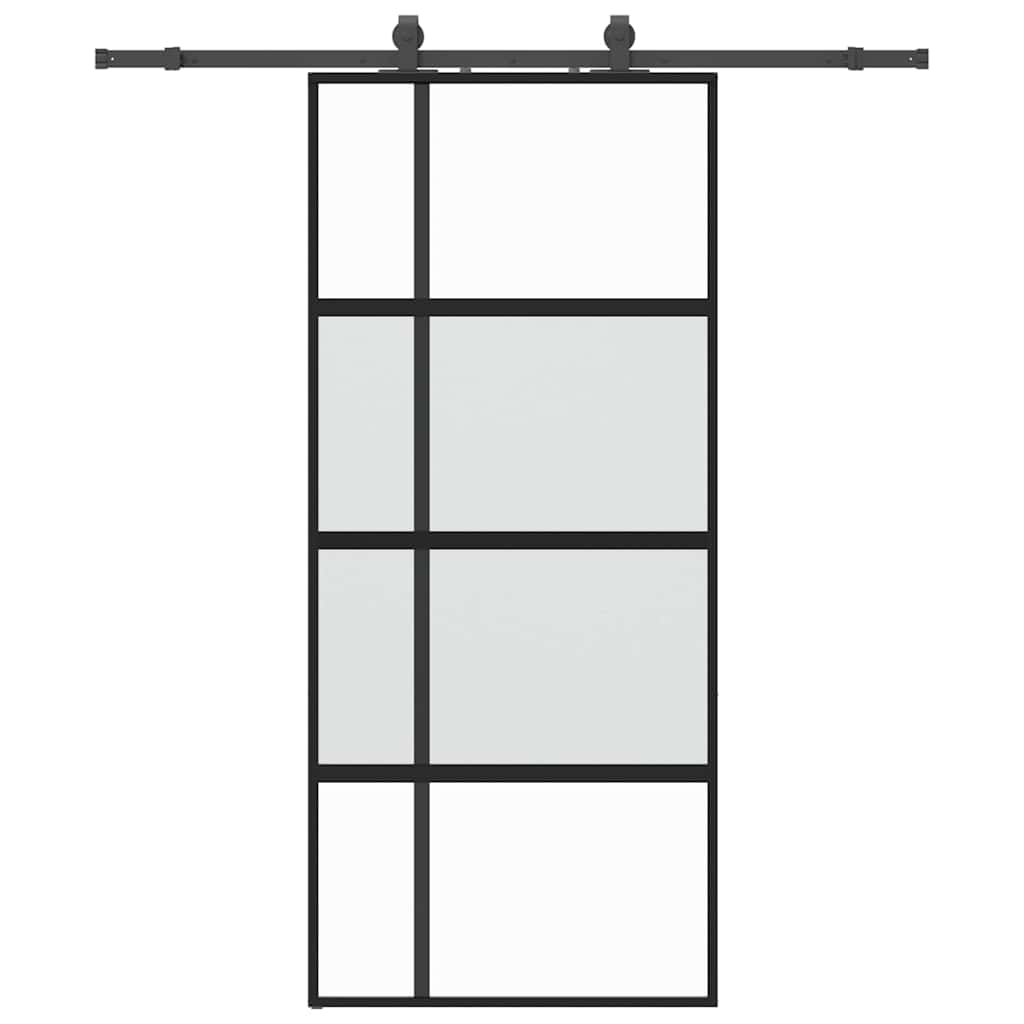 Sliding door with black hardware 90x205 cm tempered glass 