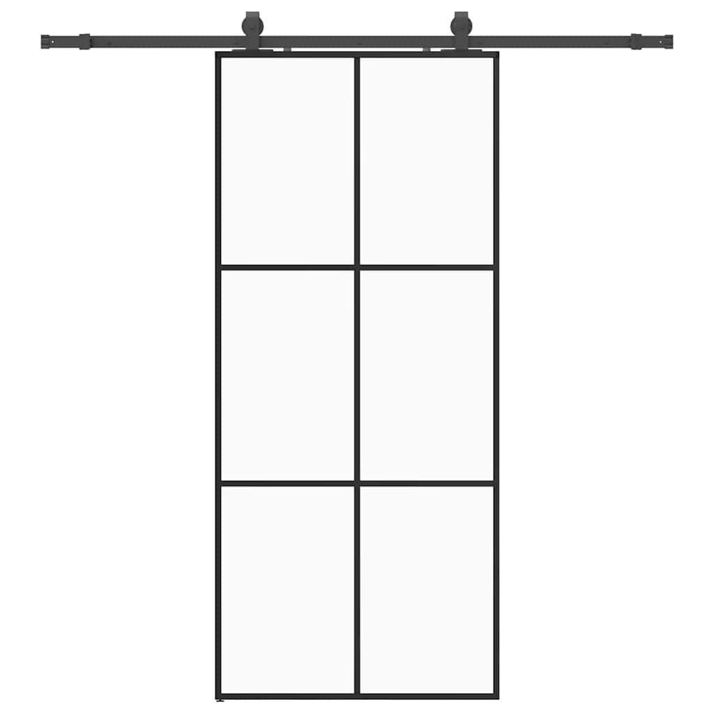 Vetonek Puerta corredera con set herrajes negro 90x205 cm vidrio ESG