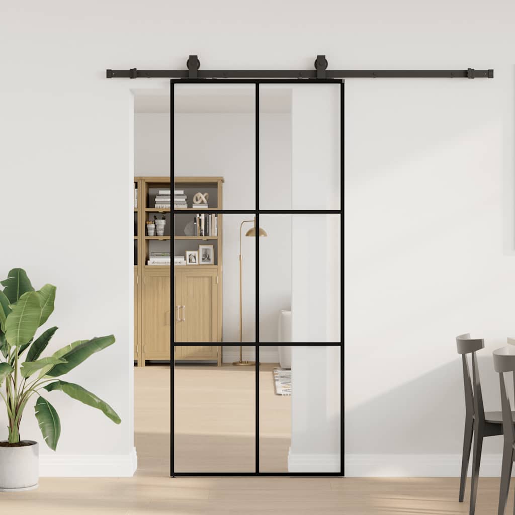 Puerta corredera con set herrajes negro 90x205 cm vidrio esg v4892 Vetonek