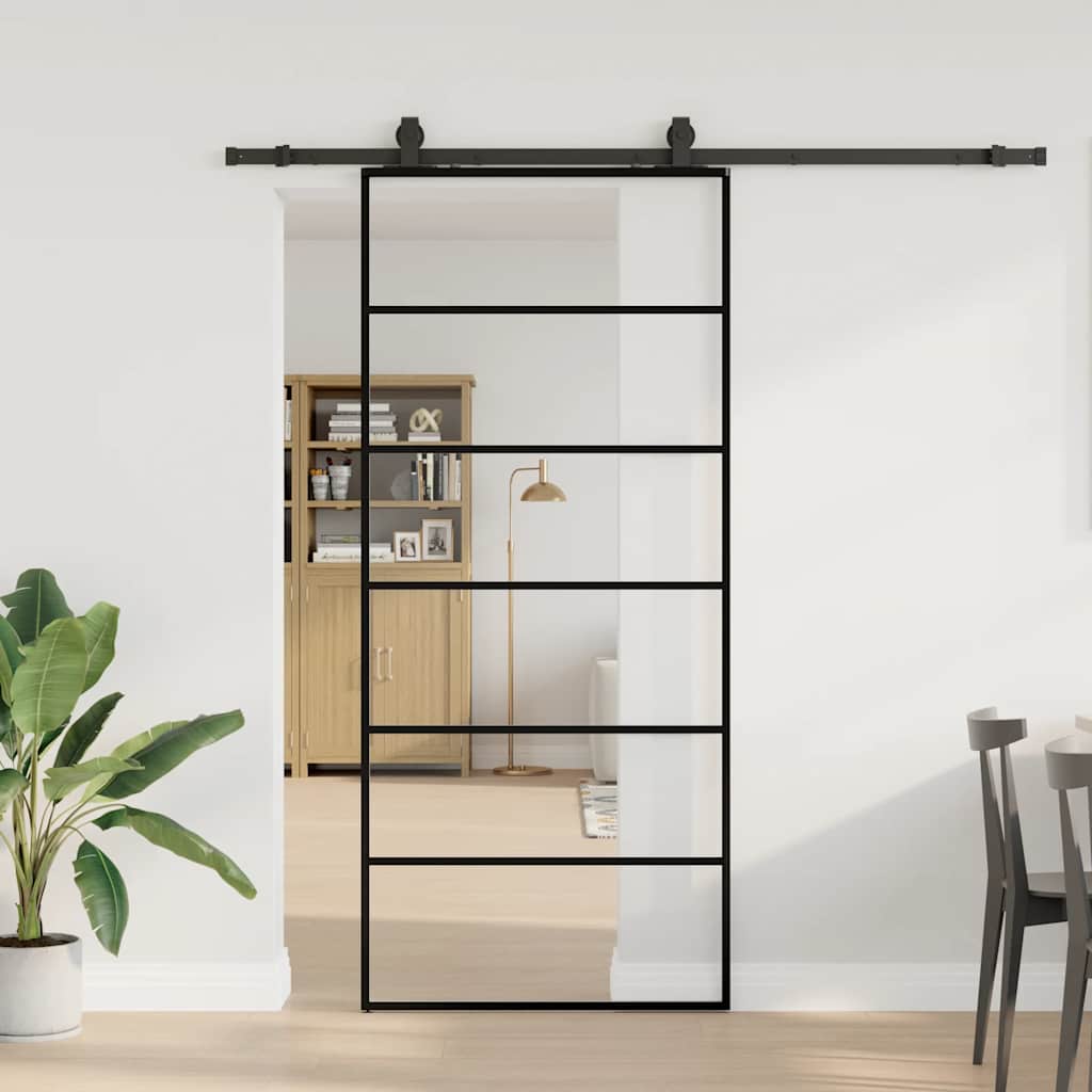 Sliding door with black hardware set 90x205 cm ESG glass 