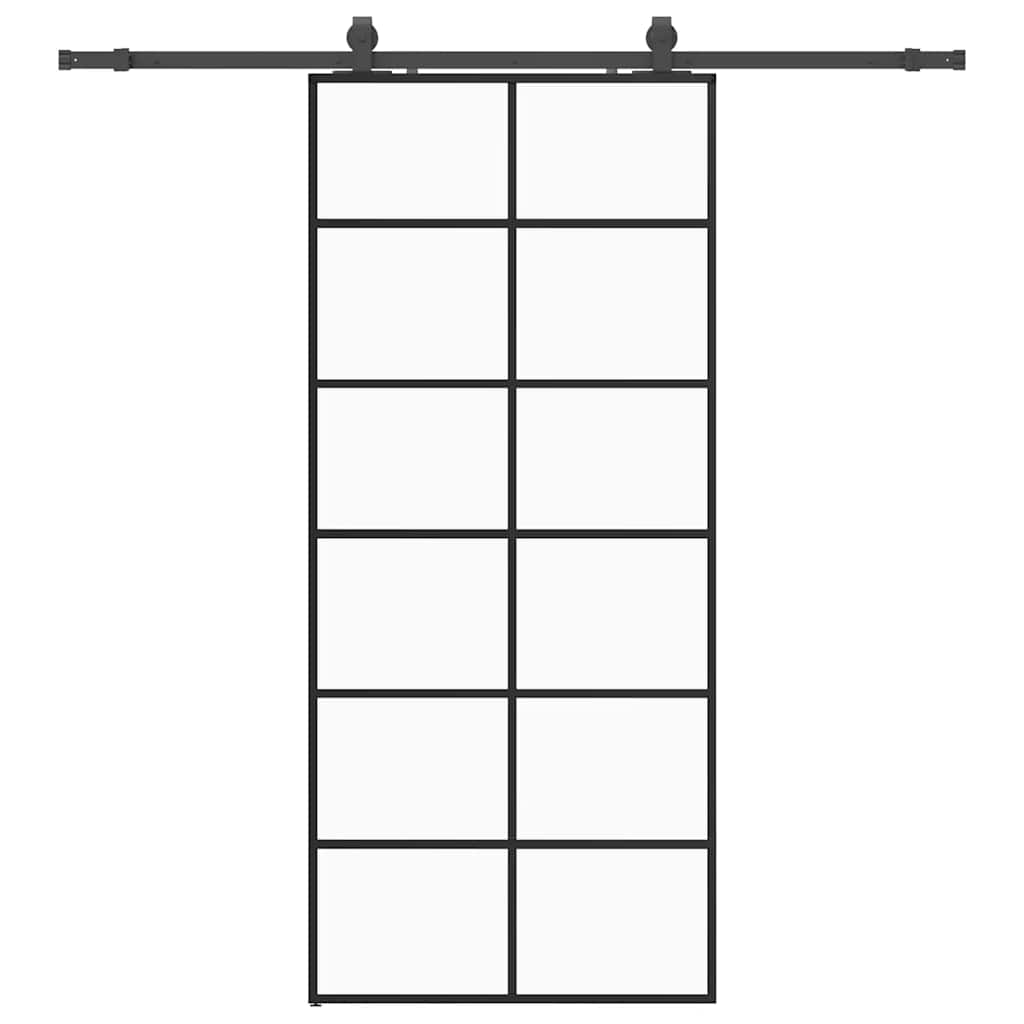 Vetonek Puerta corredera con set herrajes negro 90x205 cm vidrio ESG