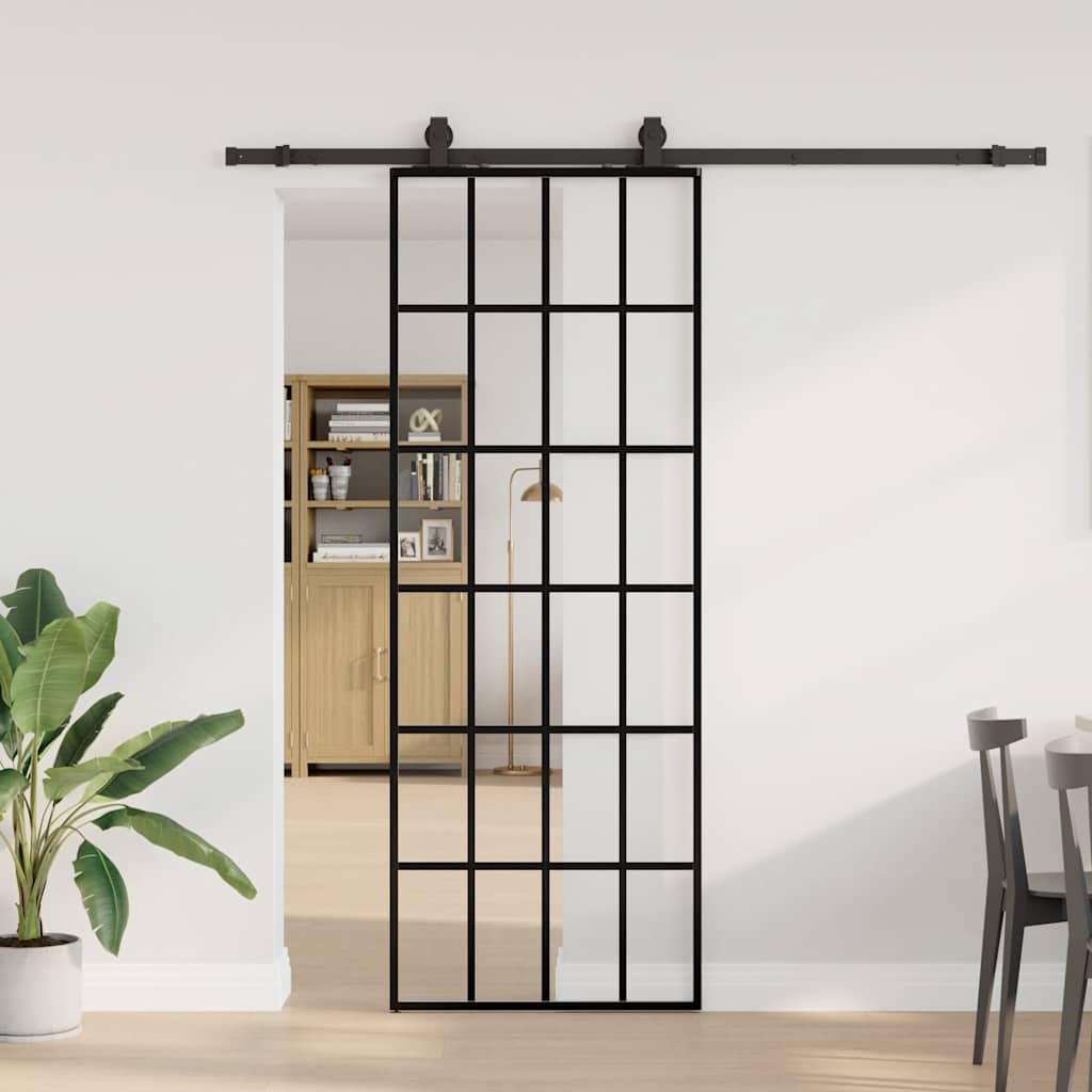 Sliding door with black hardware set 76x205 cm ESG glass 