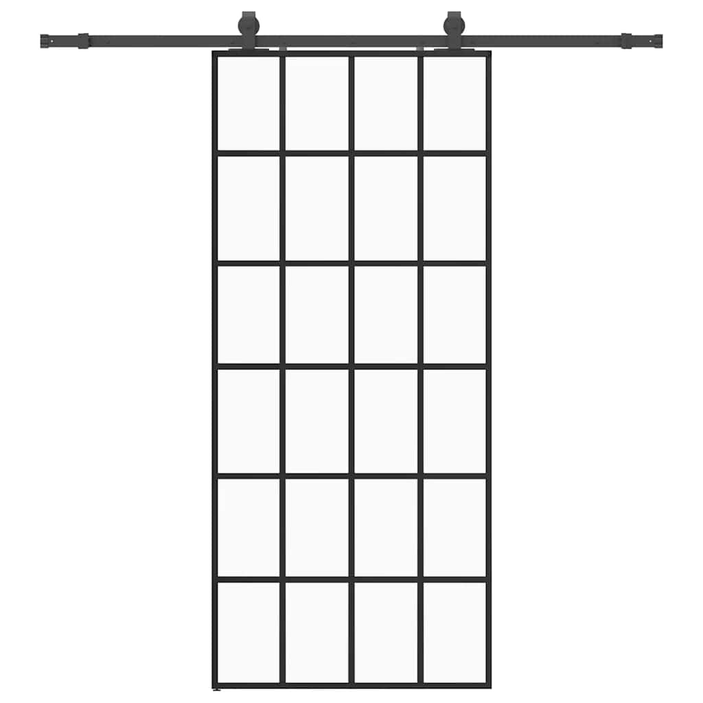 Vetonek Puerta corredera con set herrajes negro 90x205 cm vidrio ESG