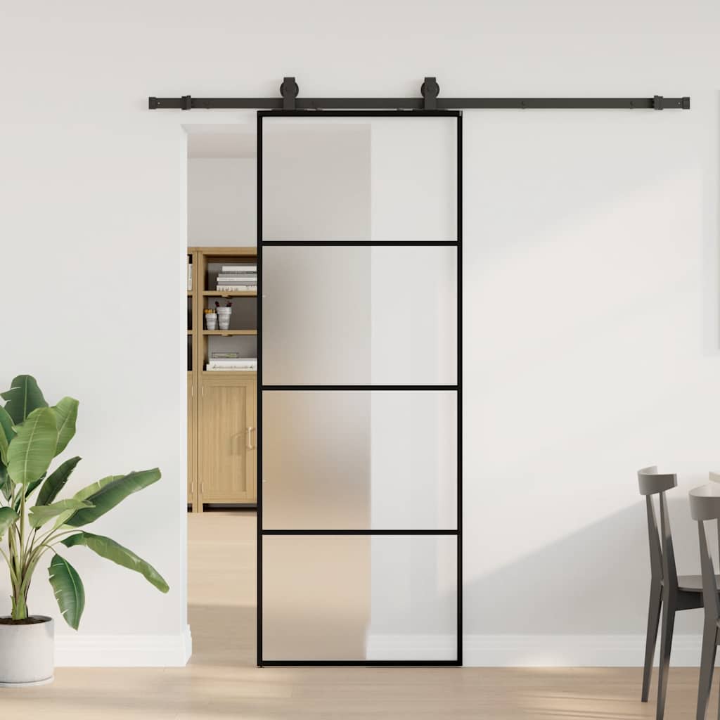 Sliding door with black hardware set 76x205 cm ESG glass 