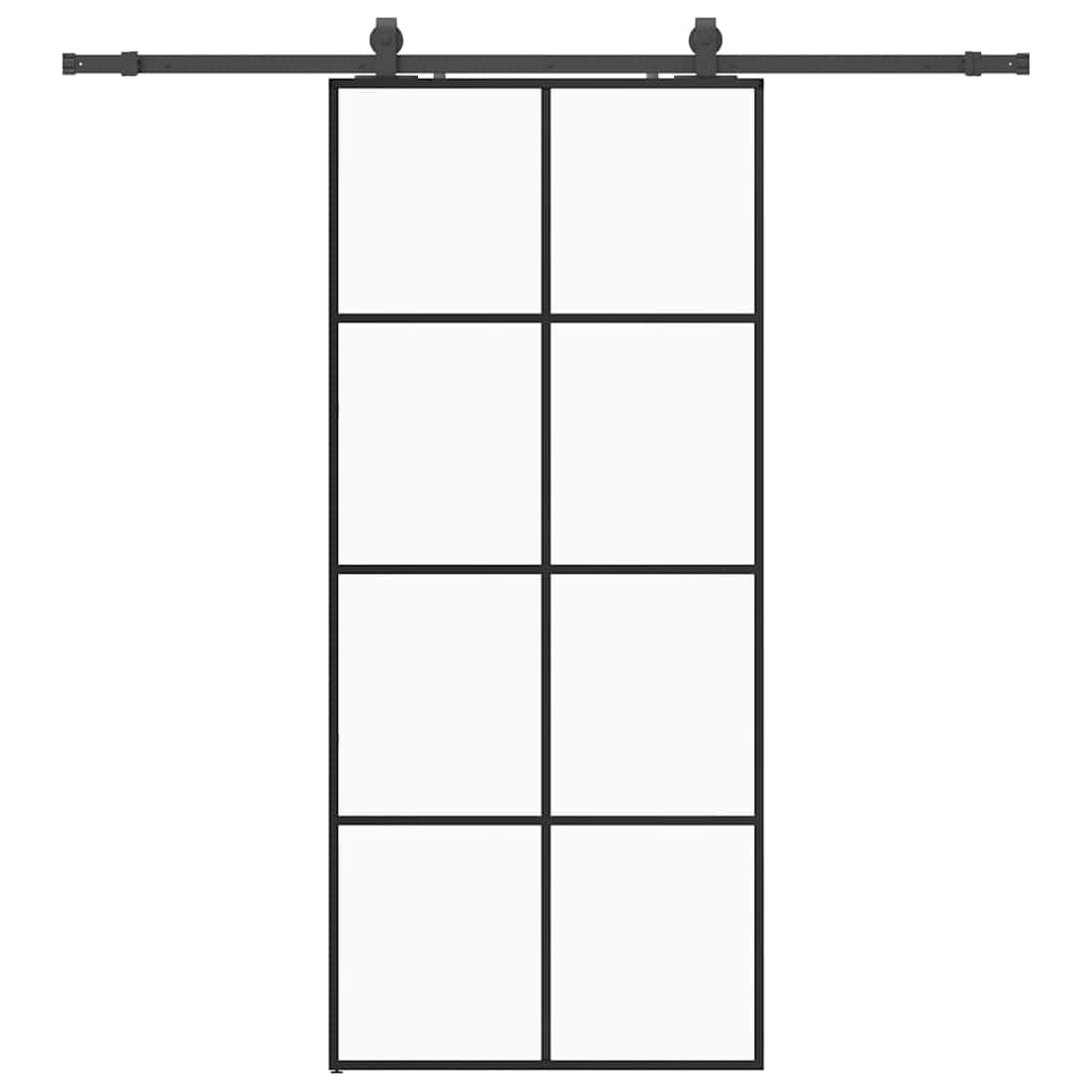 Vetonek Puerta corredera con set herrajes negro 90x205 cm vidrio ESG