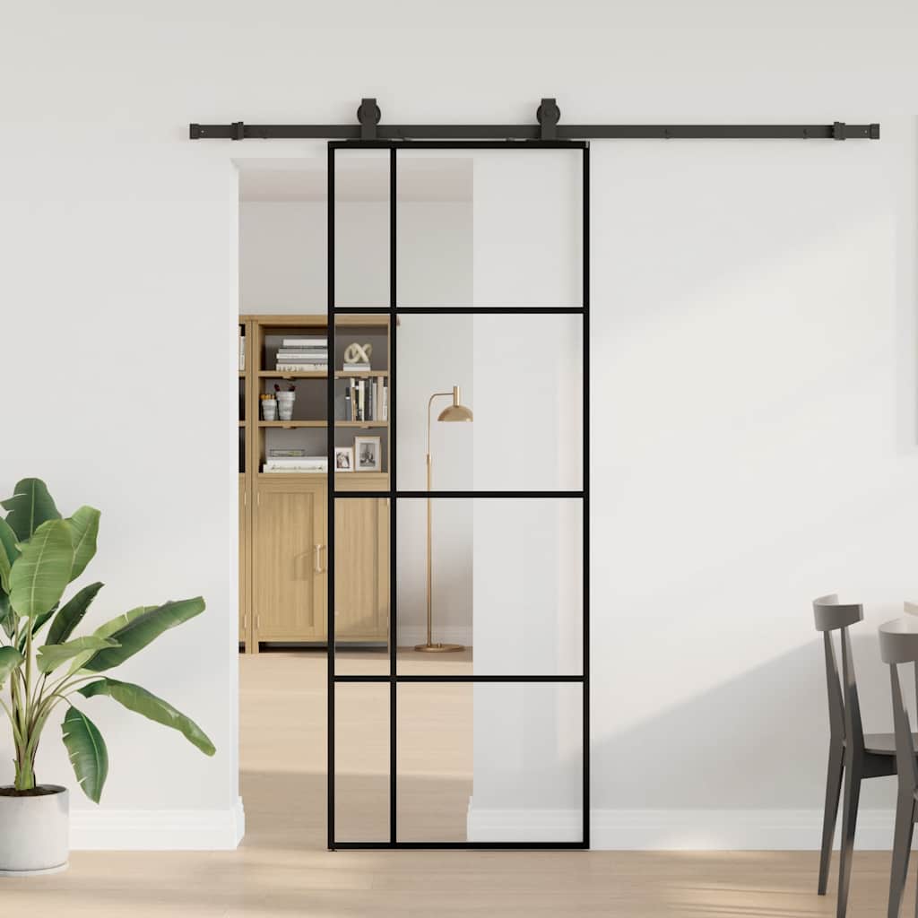 Sliding door with black hardware set 76x205 cm ESG glass 