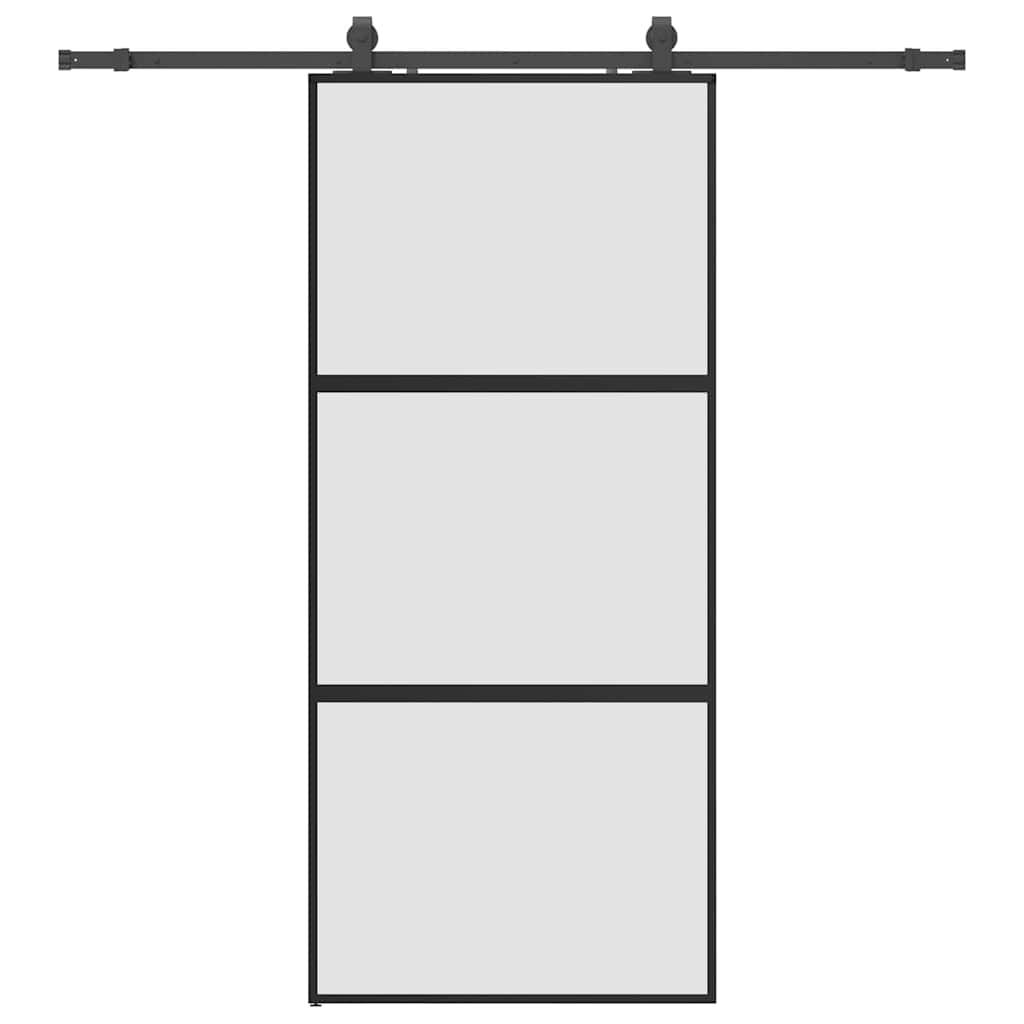Sliding door with black hardware 90x205 cm tempered glass 