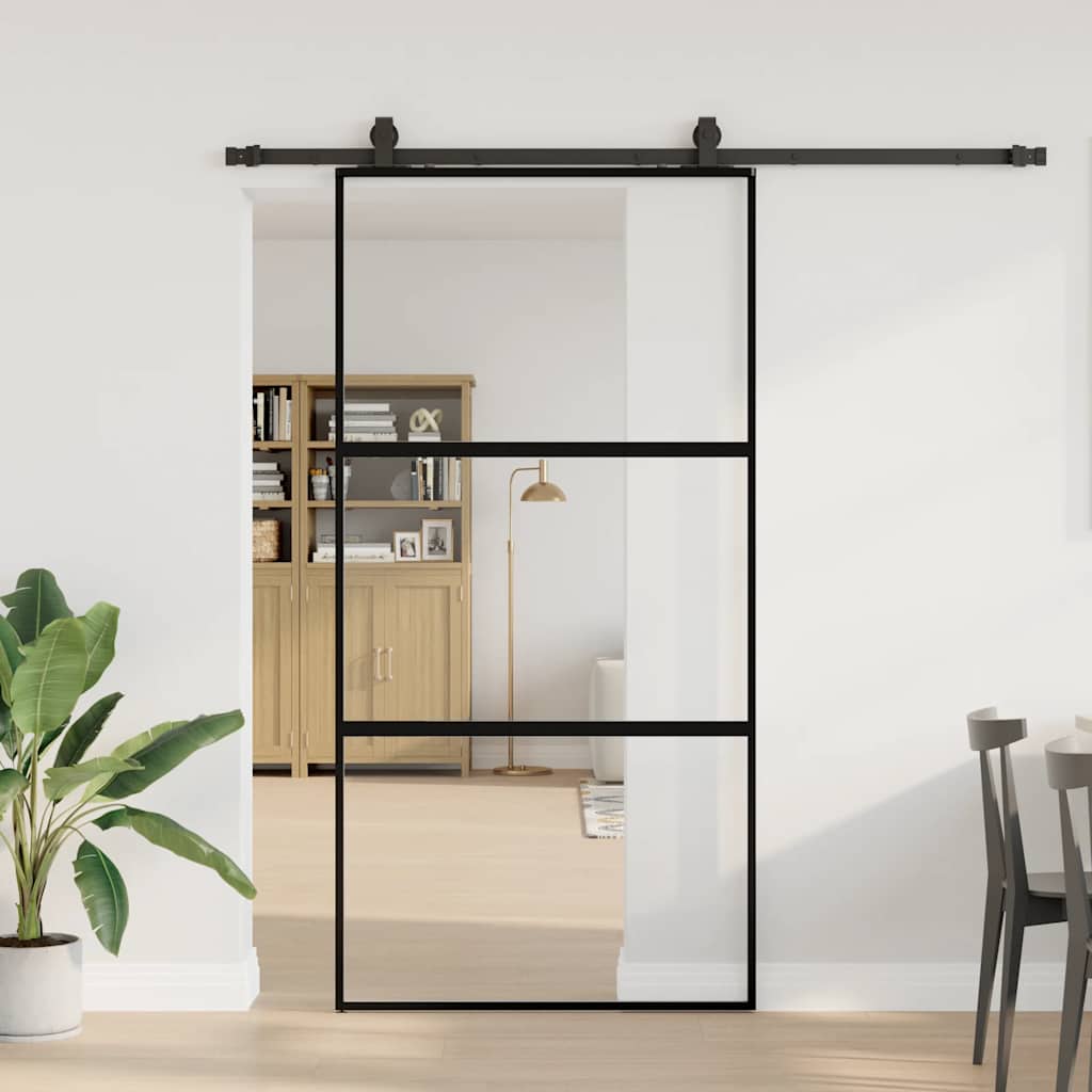 Sliding door hardware black 102.5x205 cm tempered glass 
