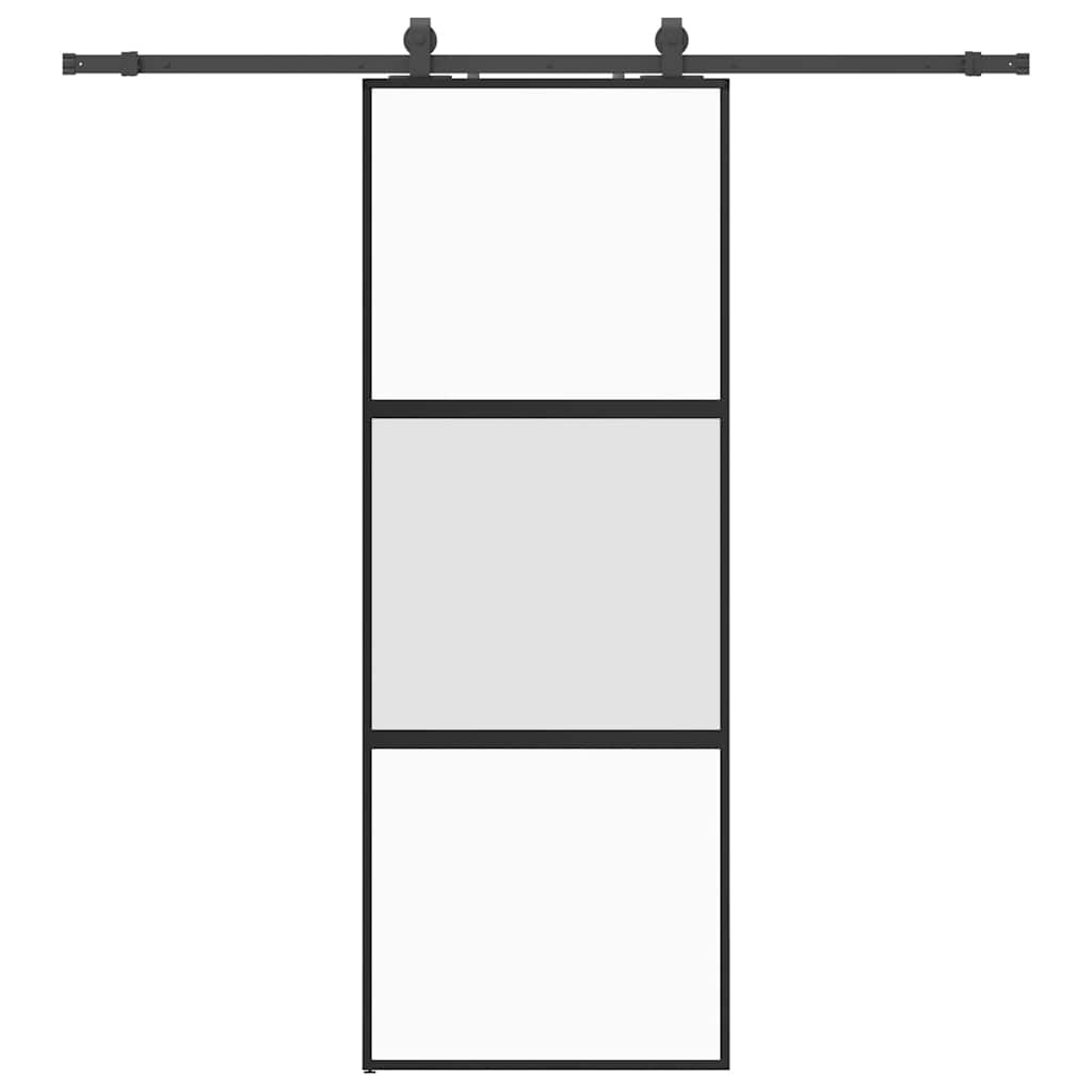 Sliding door with black hardware 76x205 cm tempered glass 
