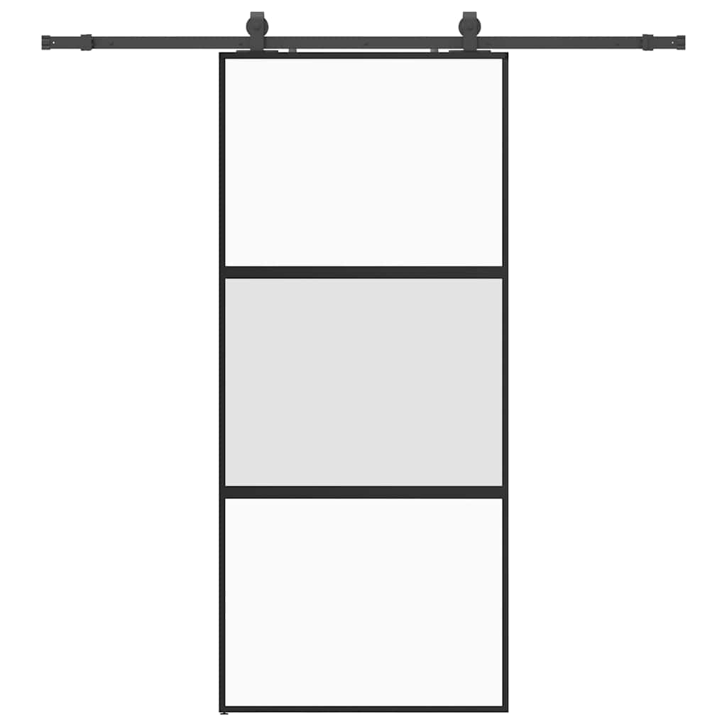 Sliding door with black hardware 90x205 cm tempered glass 
