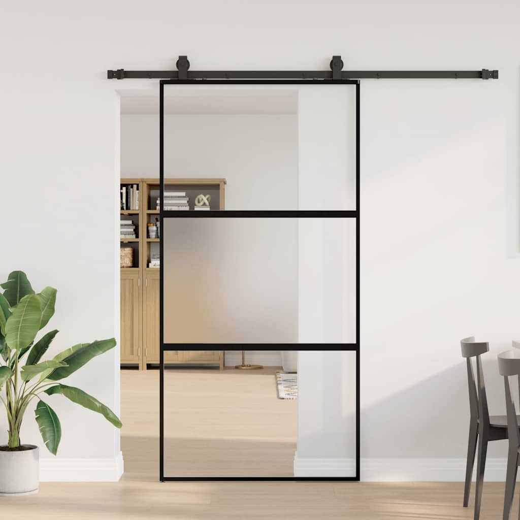 Sliding door hardware black 102.5x205 cm tempered glass 