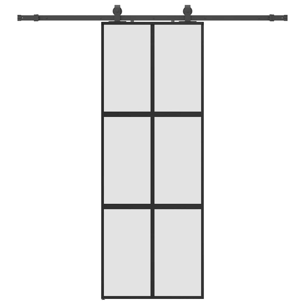 Sliding door with black hardware 76x205 cm tempered glass 