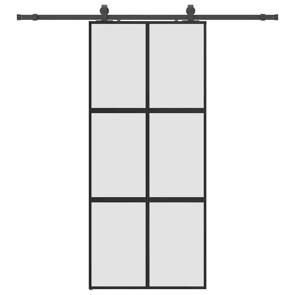 Sliding door with black hardware 90x205 cm tempered glass 