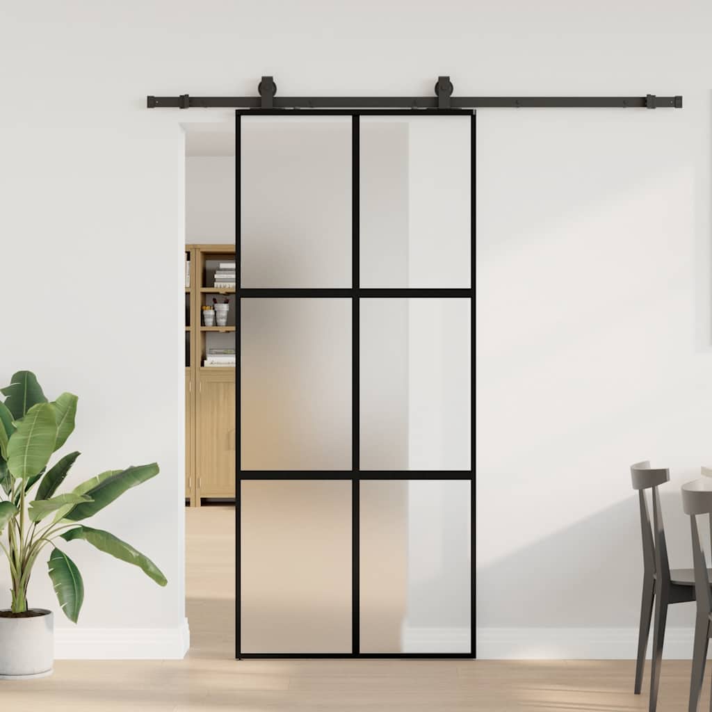 Sliding door with black hardware 90x205 cm tempered glass 