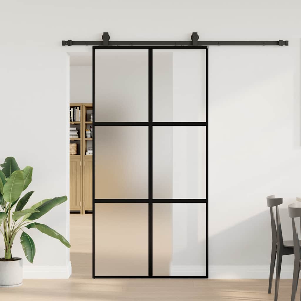 Sliding door hardware black 102.5x205 cm tempered glass 