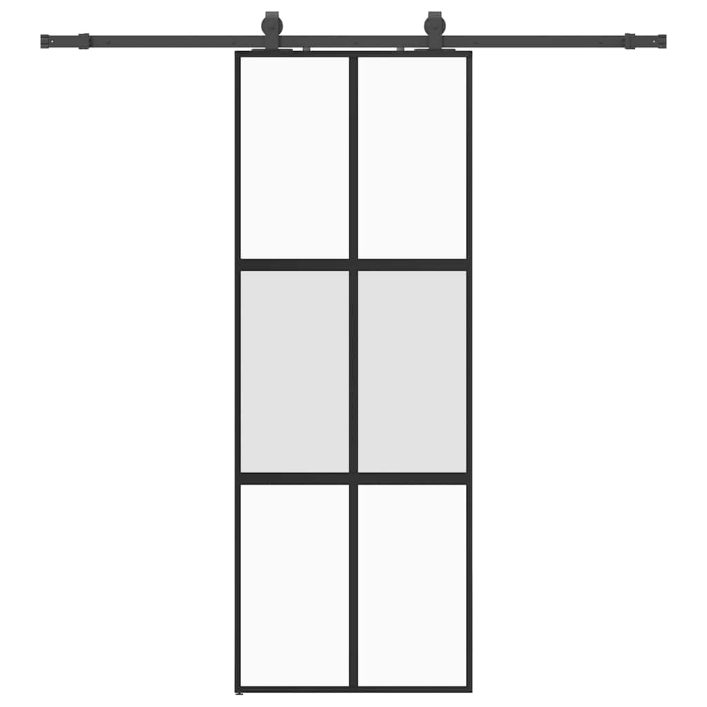 Sliding door with black hardware 76x205 cm tempered glass 