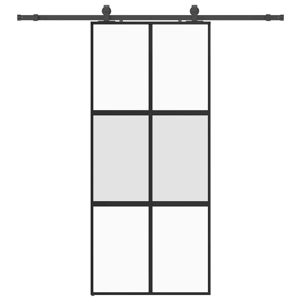 Sliding door with black hardware 90x205 cm tempered glass 