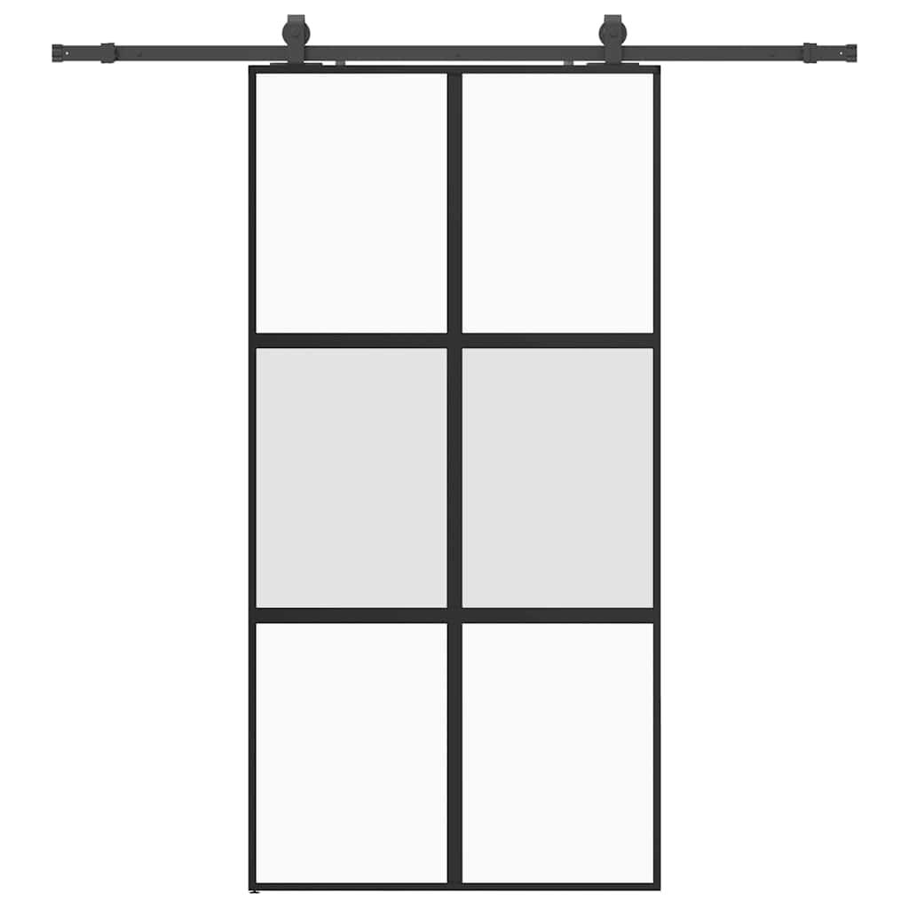 Black sliding door hardware 102.5x205 cm tempered glass 