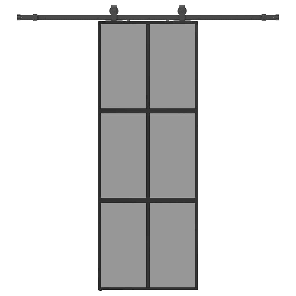 Sliding door with black hardware 76x205 cm tempered glass 