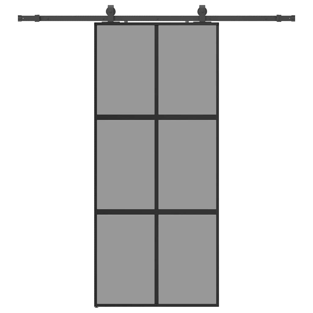 Vetonek Puerta corredera con herrajes negro 90x205 cm vidrio templado