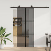 Puerta corredera con herrajes negro 90x205 cm vidrio templado v5318 Vetonek
