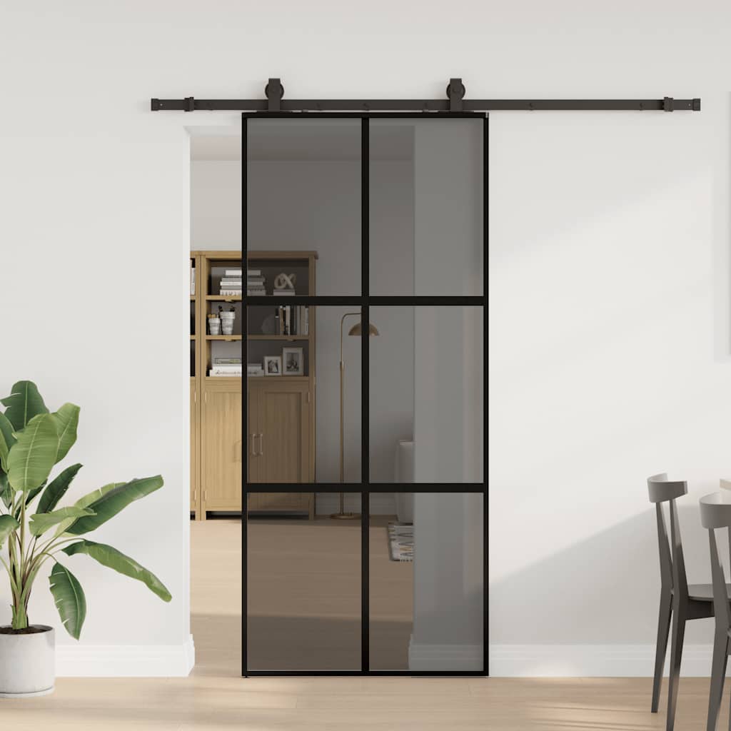 Puerta corredera con herrajes negro 90x205 cm vidrio templado v5318 Vetonek