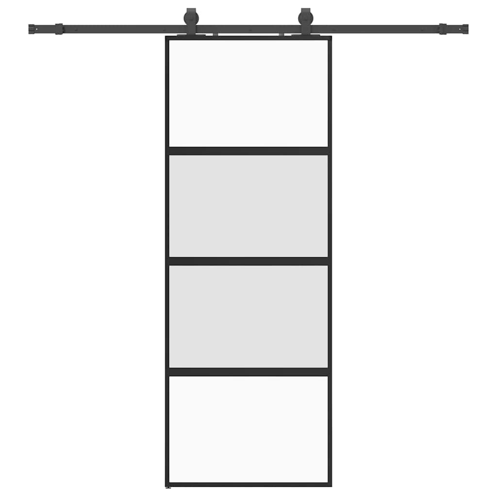 Sliding door with black hardware 76x205 cm tempered glass 