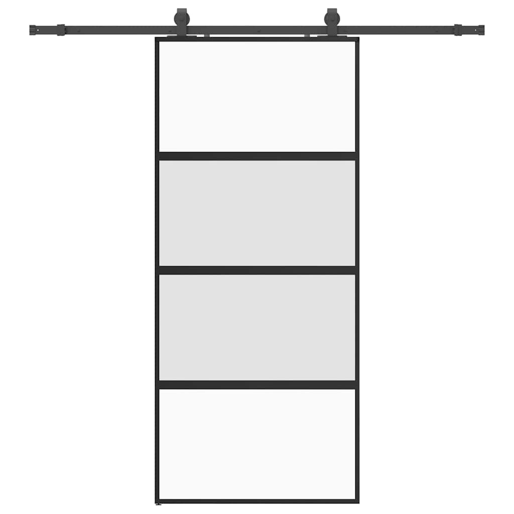 Sliding door with black hardware 90x205 cm tempered glass 