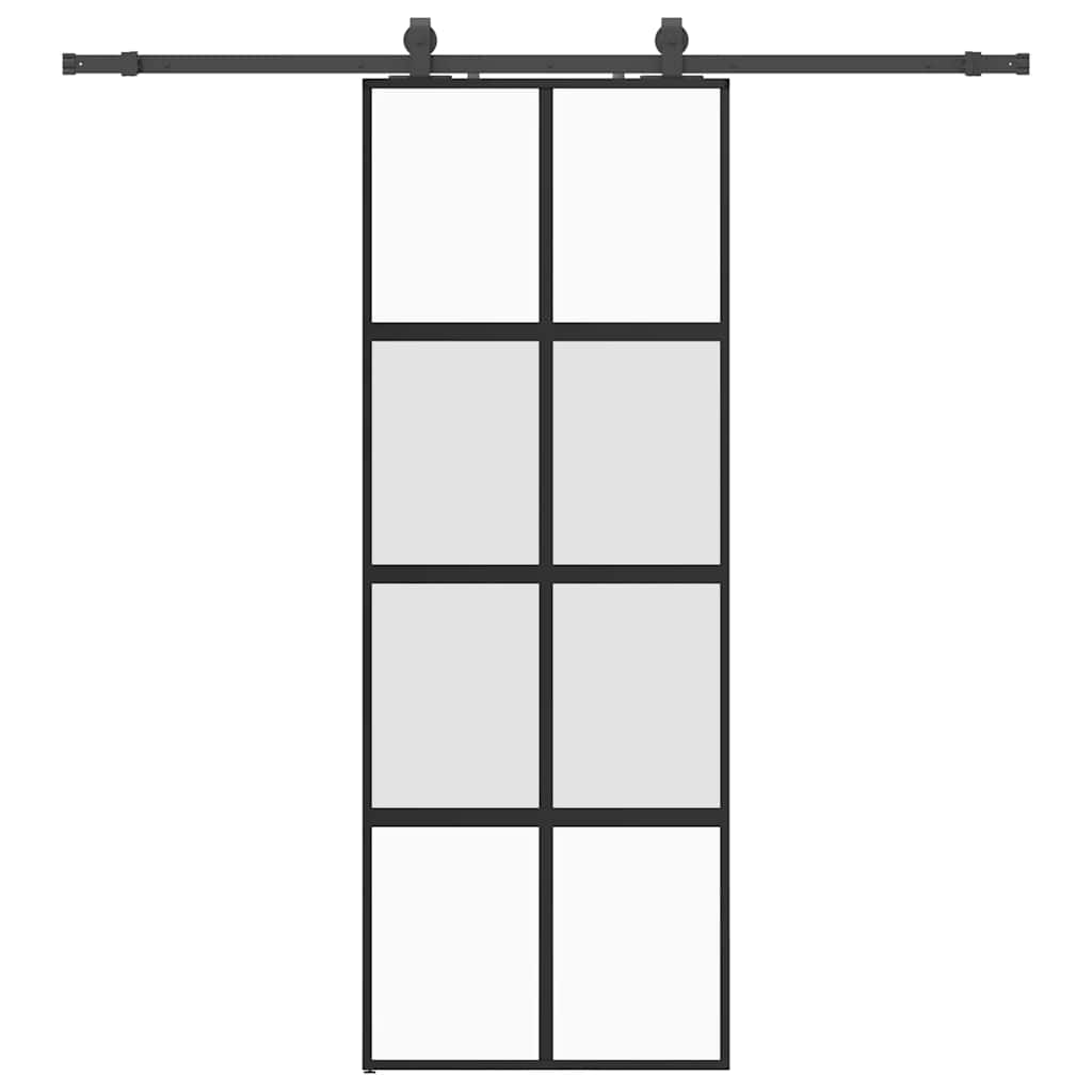Sliding door with black hardware 76x205 cm tempered glass 