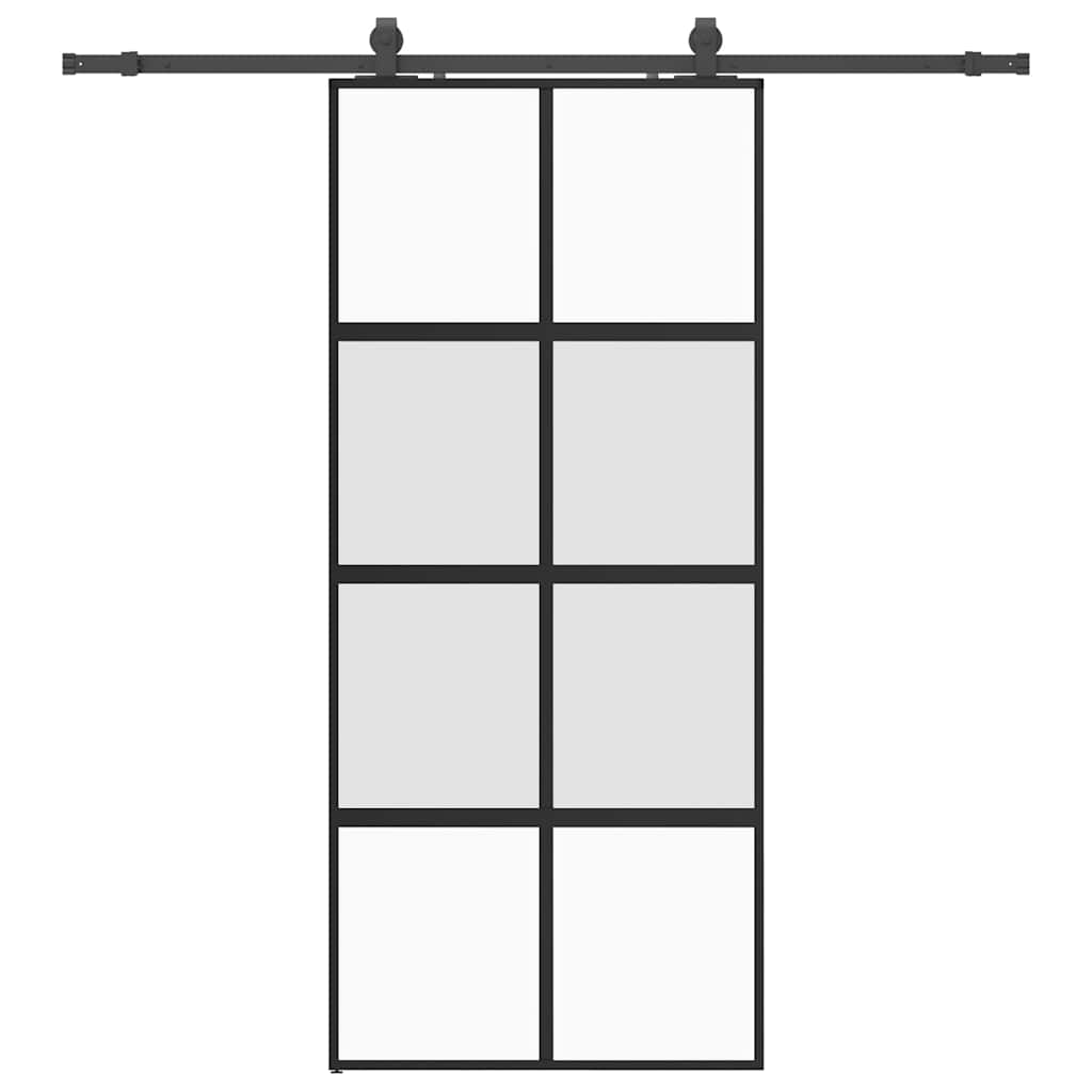 Sliding door with black hardware 90x205 cm tempered glass 