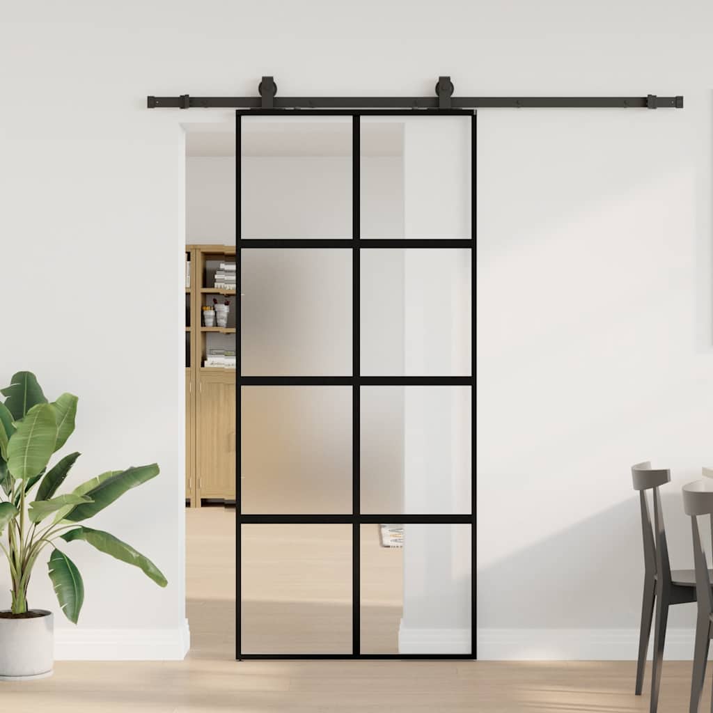Sliding door with black hardware 90x205 cm tempered glass 