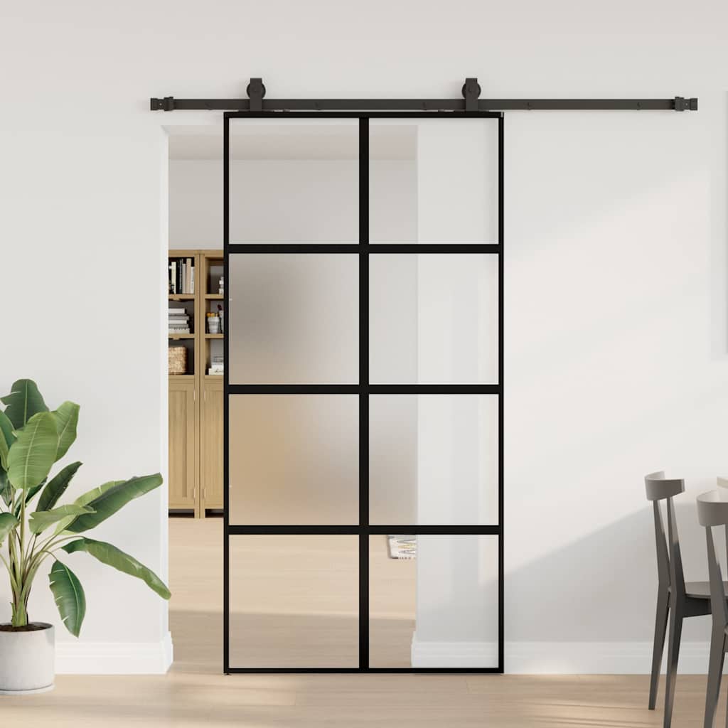 Puerta Corredera Vidrio Templado 102,5x205 cm — Herrajes Negro