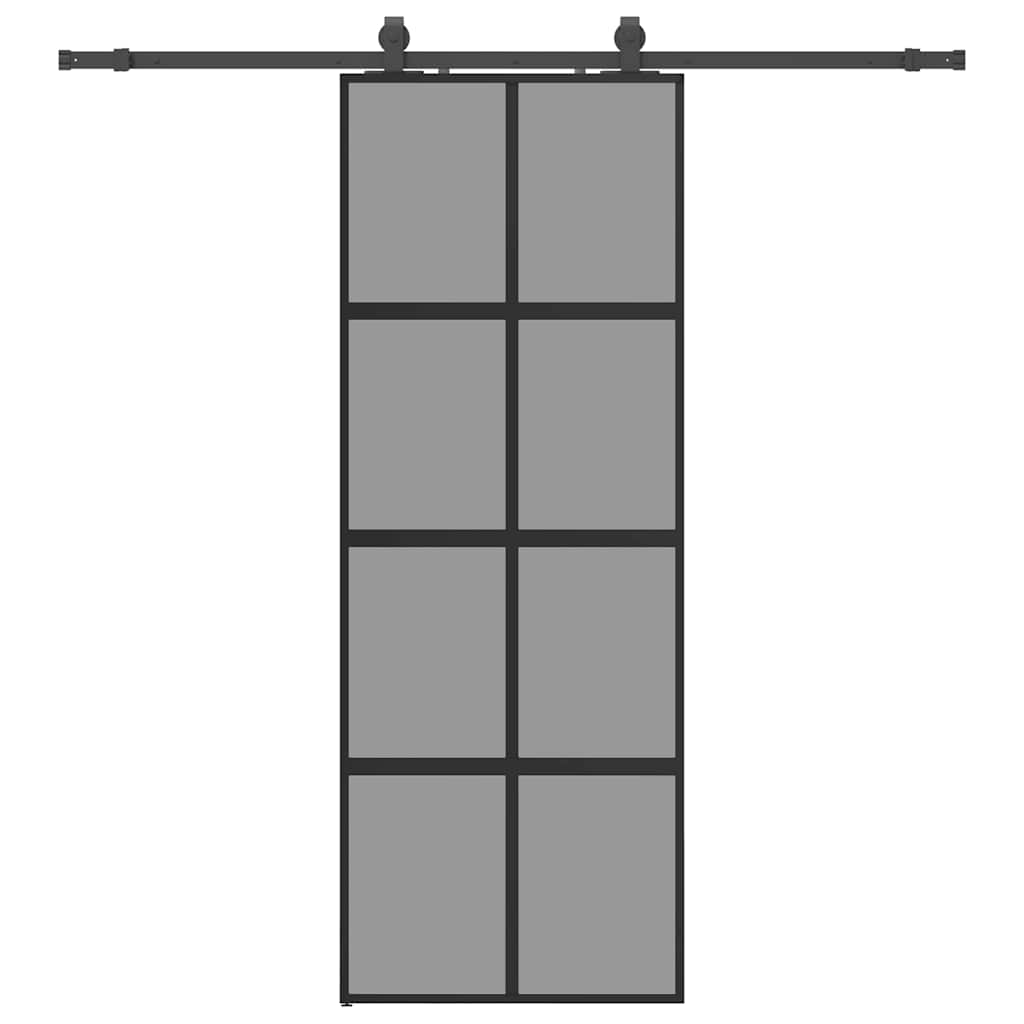Sliding door with black hardware 76x205 cm tempered glass 