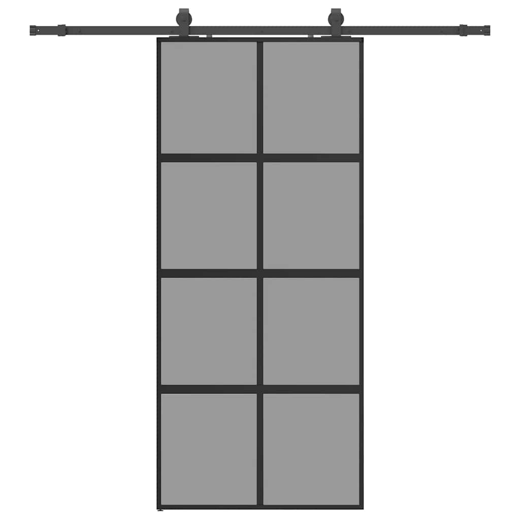 Sliding door with black hardware 90x205 cm tempered glass 