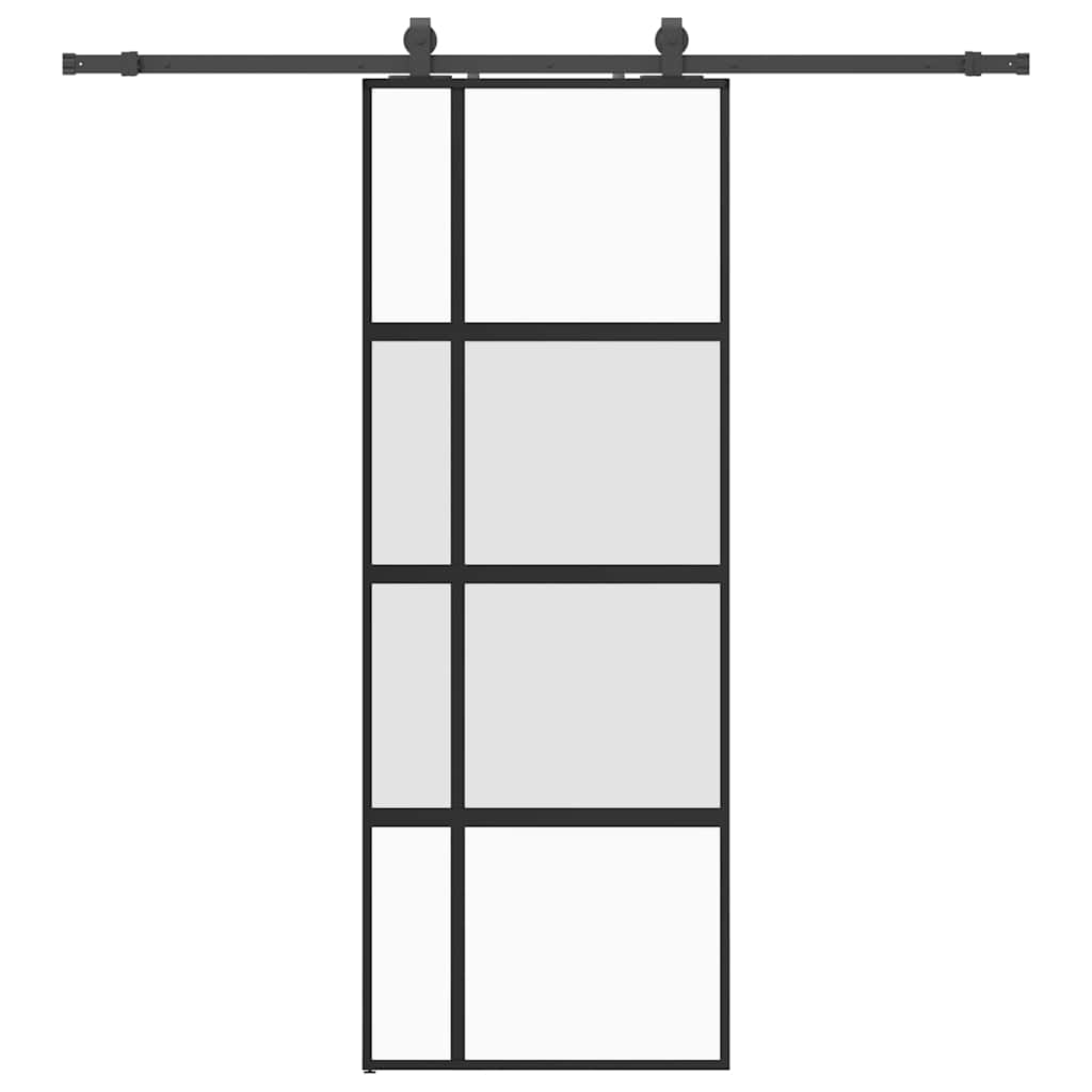 Sliding door with black hardware 76x205 cm tempered glass 
