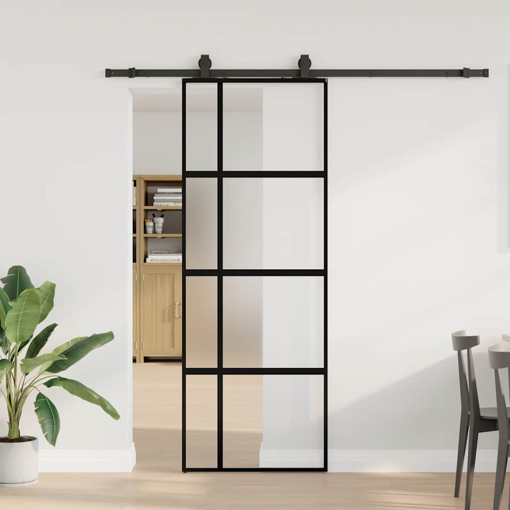 Sliding door with black hardware 76x205 cm tempered glass 