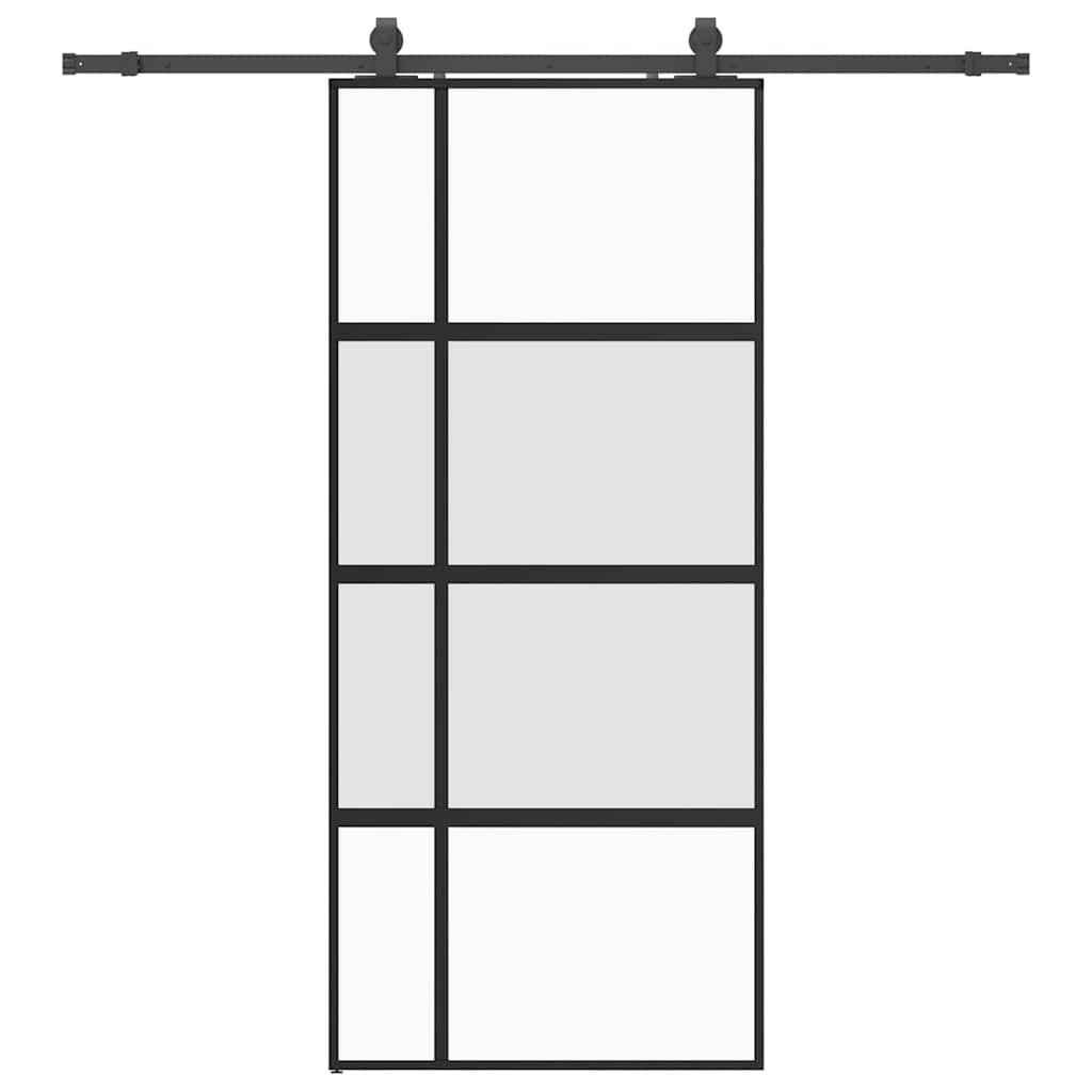 Sliding door with black hardware 90x205 cm tempered glass 