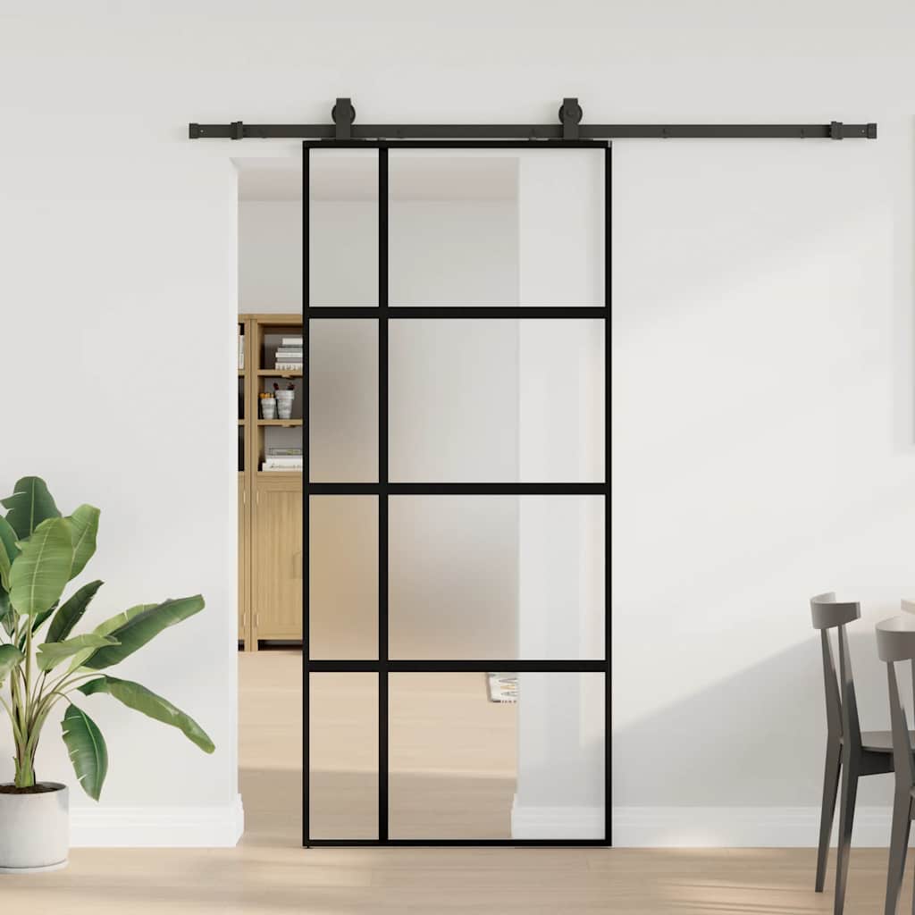 Sliding door with black hardware 90x205 cm tempered glass 