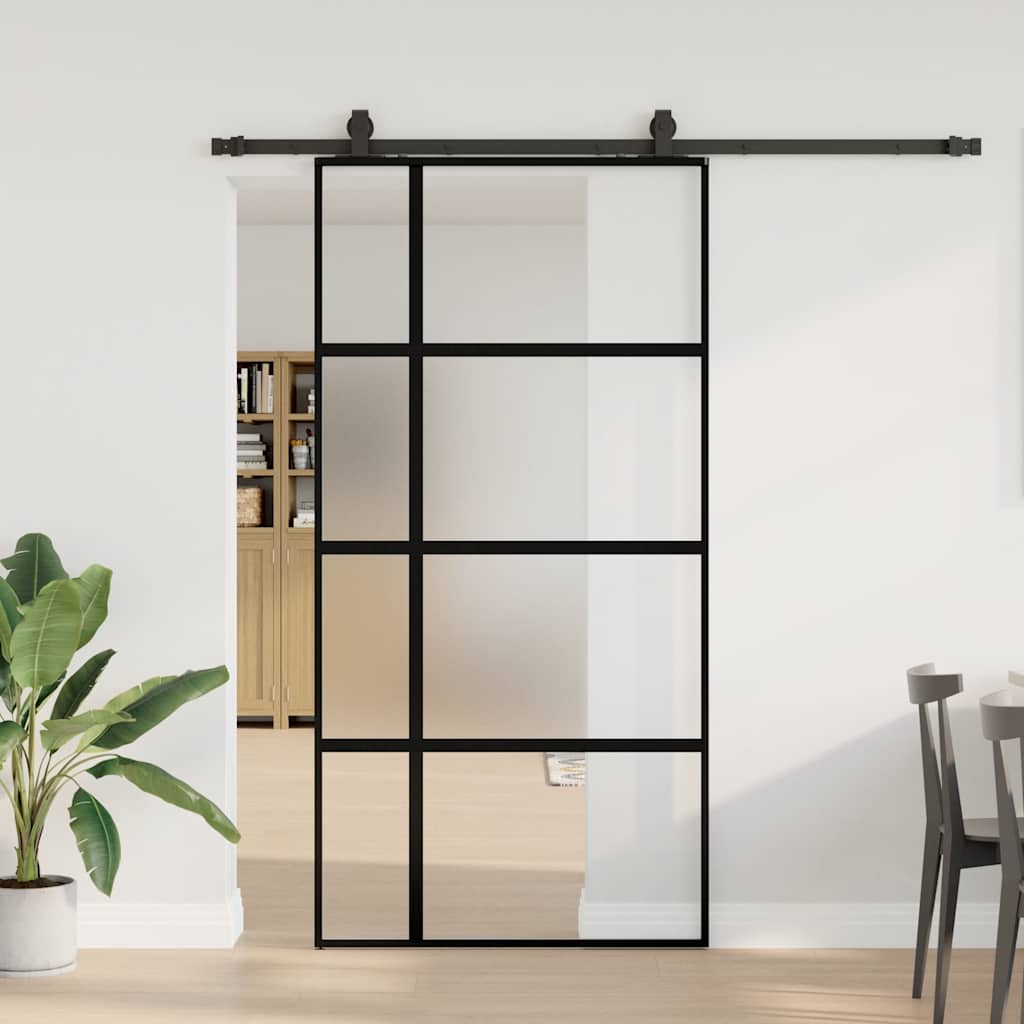 Sliding door hardware black 102.5x205 cm tempered glass 
